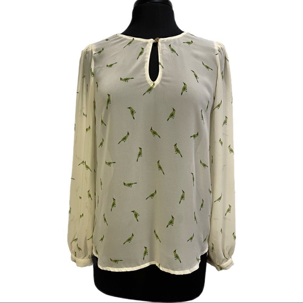 𝅺forever21 Sheer Parrot Print Blouse Sz S